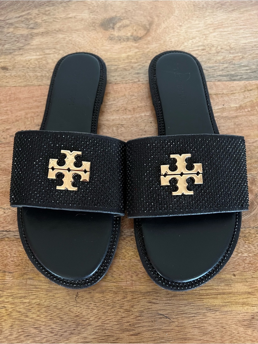 Tory Burch Everly Rhinestone Black Slide Sandals Size 37